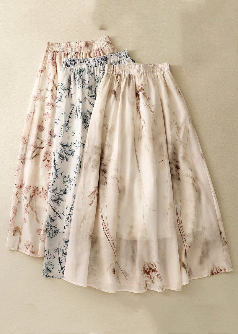 New Apricot Print Elastic Waist Linen Skirts Summer GG029 MZF-SKTS240610