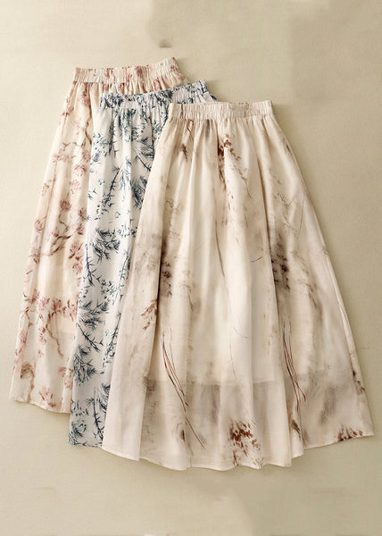 New Apricot Print Elastic Waist Linen Skirts Summer GG029 MZF-SKTS240610