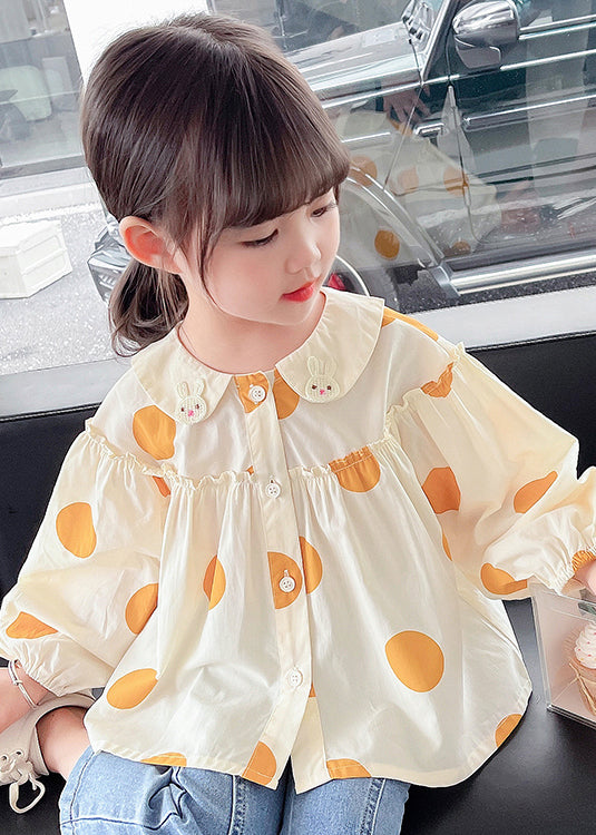 New Apricot Ruffled Button Print Cotton Kids Shirts Long Sleeve YU1042 WS-RCTZ-LTP240529