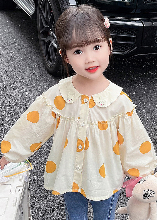 New Apricot Ruffled Button Print Cotton Kids Shirts Long Sleeve YU1042 WS-RCTZ-LTP240529