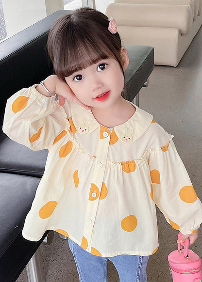 New Apricot Ruffled Button Print Cotton Kids Shirts Long Sleeve YU1042 WS-RCTZ-LTP240529