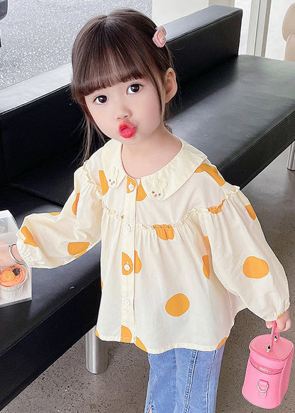 New Apricot Ruffled Button Print Cotton Kids Shirts Long Sleeve YU1042 WS-RCTZ-LTP240529