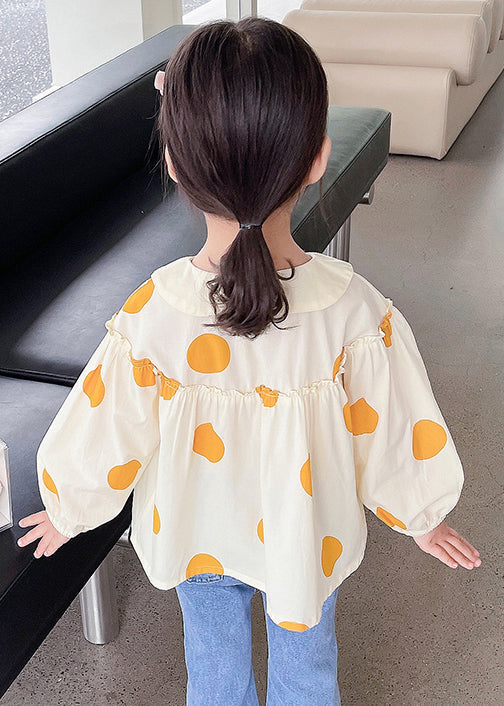 New Apricot Ruffled Button Print Cotton Kids Shirts Long Sleeve YU1042 WS-RCTZ-LTP240529