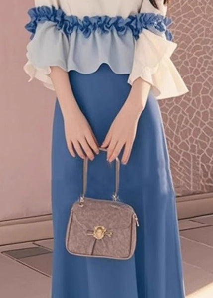 Ruffled New Tops And Skirts Two Apricot Cotton Set Piece Blue FashionChic