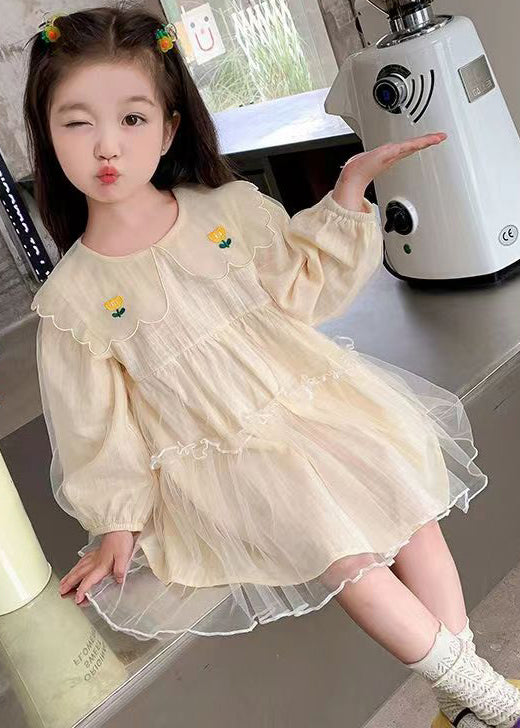 New Apricot Ruffled Tulle Girls Mid Dresses Long Sleeve XZ059 FALL-MM-RCTZ-FDGM240618