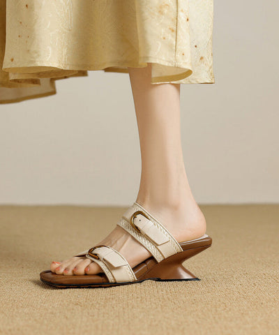 Woven New Wedge Sheepskin Slippers Heel Apricot FashionChic