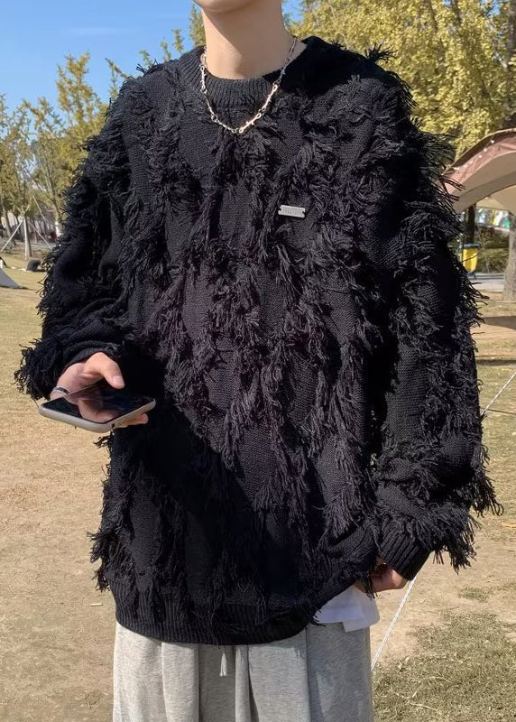 New Apricot Tasseled Solid Knit Men Sweater Fall QH018 MENSW241019