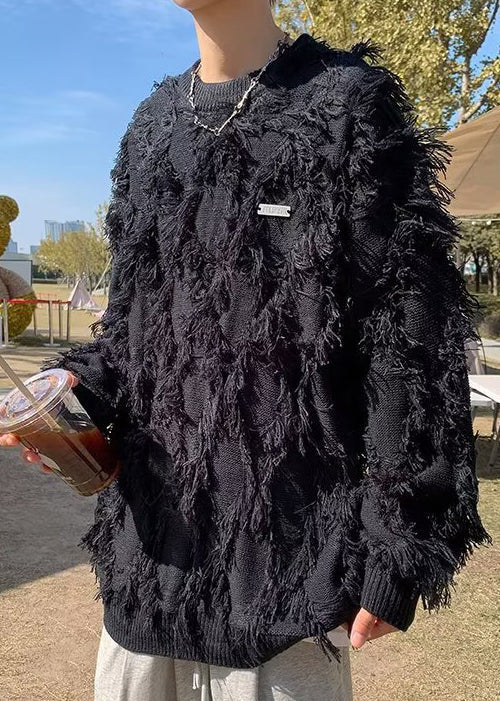 New Apricot Tasseled Solid Knit Men Sweater Fall QH018 MENSW241019