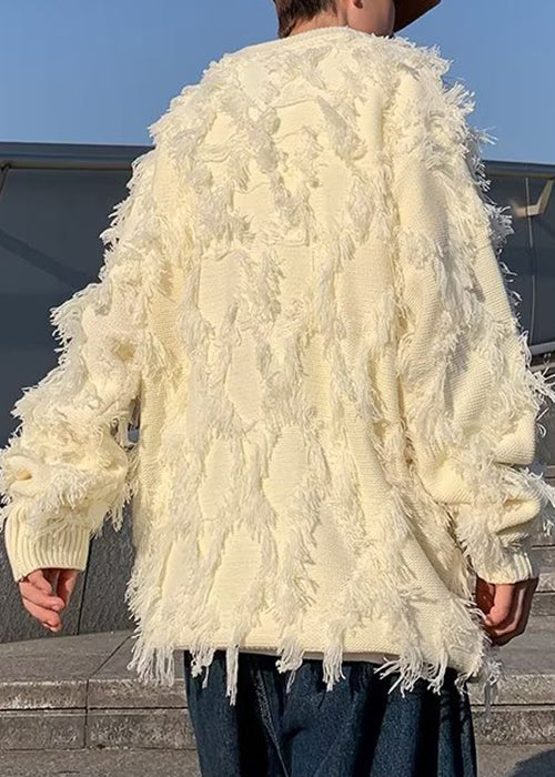 New Apricot Tasseled Solid Knit Men Sweater Fall QH018 MENSW241019