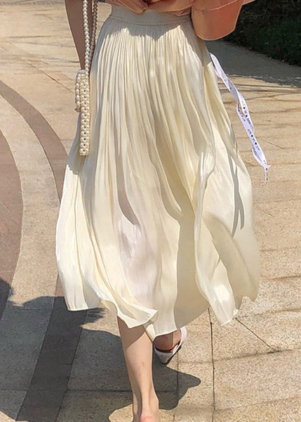 Jupe d'été en soie abricot froissée à taille élastique TU023