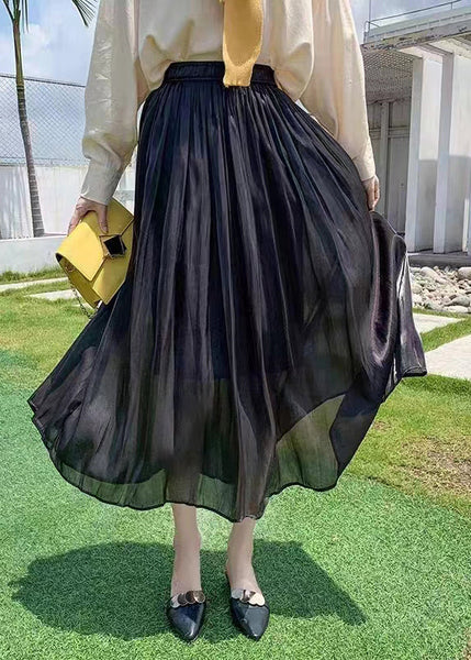 Jupe d'été en soie abricot froissée à taille élastique TU023