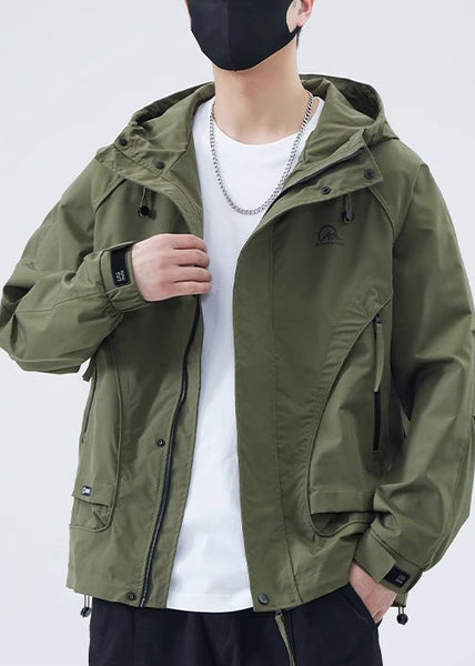 Green Spring Coat Cotton Men New Army Zippered Hooded FashionChic