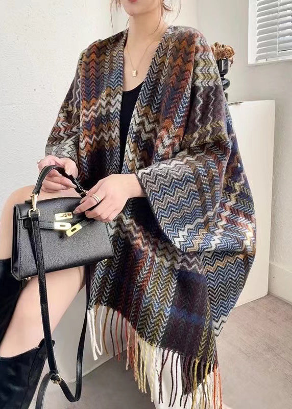 New Autumn And Winter Ethnic Style Black Coffee Tassel Shawl WO034 HS-NCT241109