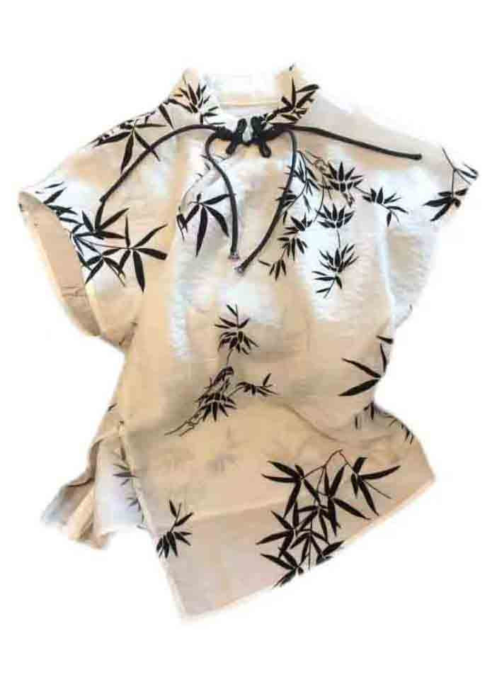 New Beige Chinese Button Print Cotton Tops Summer JH032 MMDM-STP240717