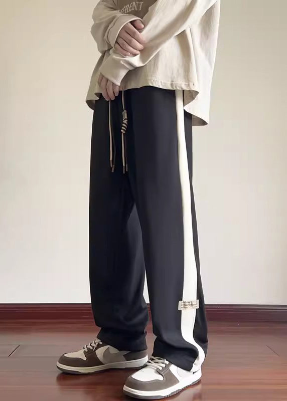 New Beige Elastic Waist Patchwork Warm Fleece Men Pants Winter WA055 MENP241110