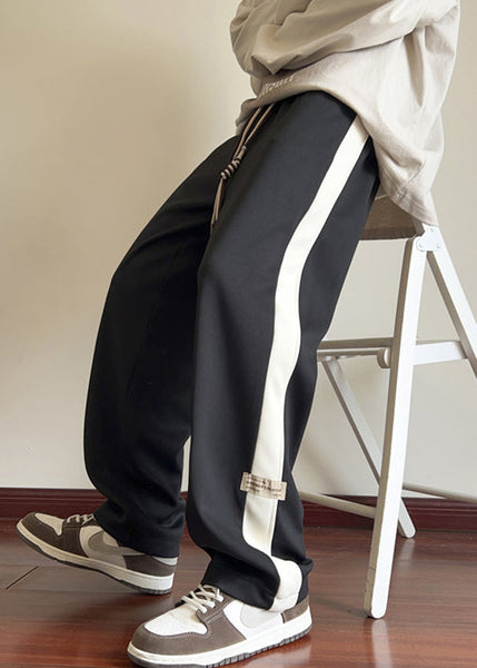 New Beige Elastic Waist Patchwork Warm Fleece Men Pants Winter WA055 MENP241110