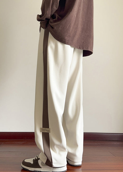 New Beige Elastic Waist Patchwork Warm Fleece Men Pants Winter WA055 MENP241110