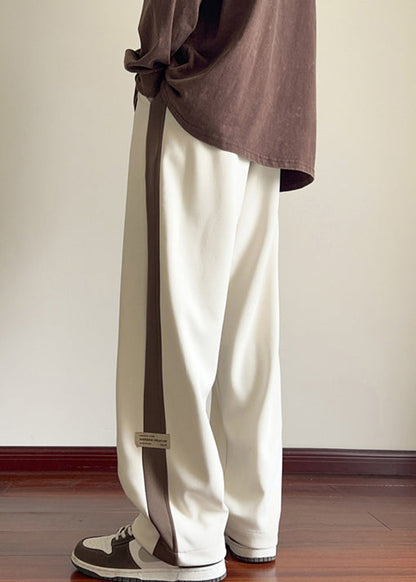 New Beige Elastic Waist Patchwork Warm Fleece Men Pants Winter WA055 MENP241110