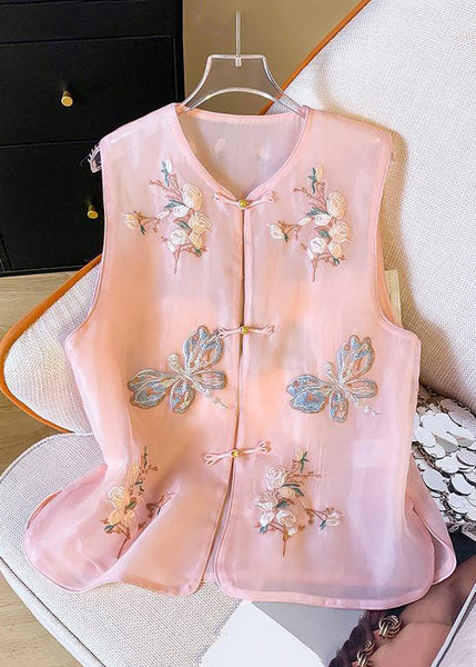 New Beige Embroidered Button Tulle Waistcoat Sleeveless GG043 MZF-VTP240610