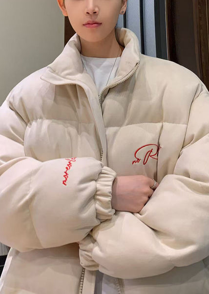 New Beige Embroideried Zippered Men Parkas Winter WL008 MENCW241123