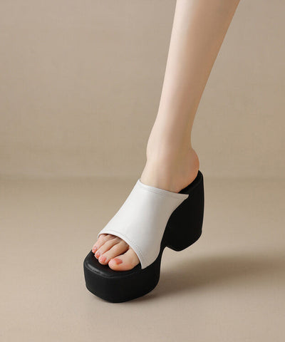 Slide Sandals Peep High Toe Wedge Beige Heels New FashionChic