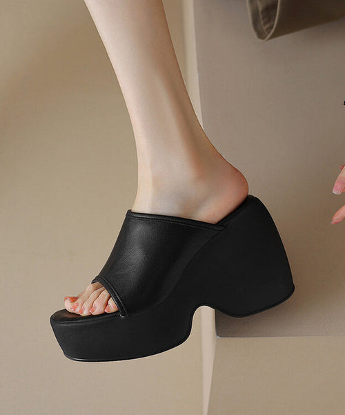 Slide Sandals Peep High Toe Wedge Beige Heels New FashionChic