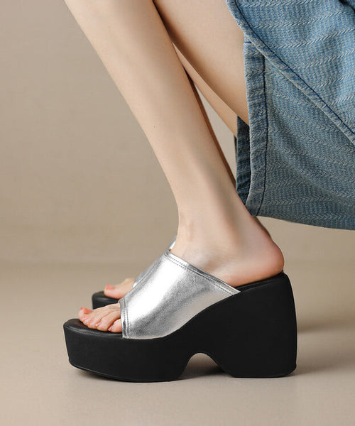 Slide Sandals Peep High Toe Wedge Beige Heels New FashionChic