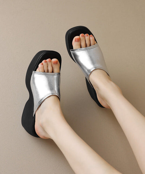 Slide Sandals Peep High Toe Wedge Beige Heels New FashionChic