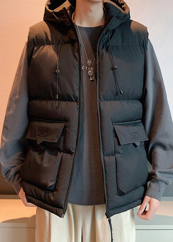 New Beige Hooded Pockets Cotton Filled Mens Waistcoat Sleeveless EQ037 ABC