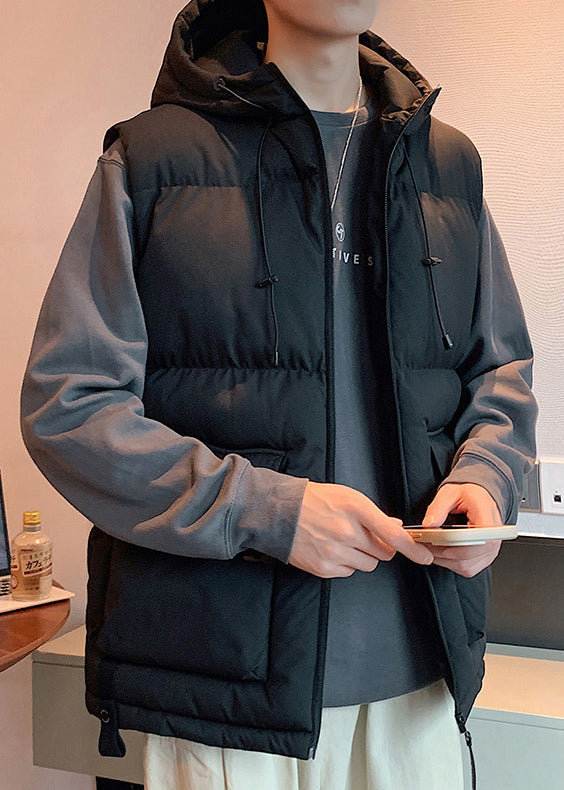 New Beige Hooded Pockets Cotton Filled Mens Waistcoat Sleeveless EQ037 ABC