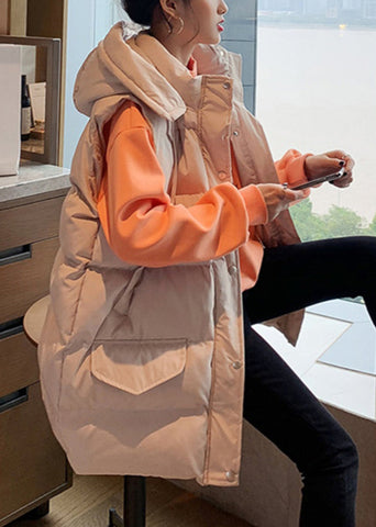 New Beige Hooded Pockets Cotton Filled Waistcoat Sleeveless YW016 ABC