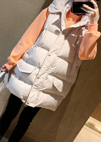 New Beige Hooded Pockets Cotton Filled Waistcoat Sleeveless YW016 ABC