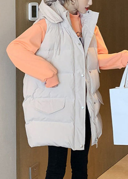 New Beige Hooded Pockets Cotton Filled Waistcoat Sleeveless YW016 ABC