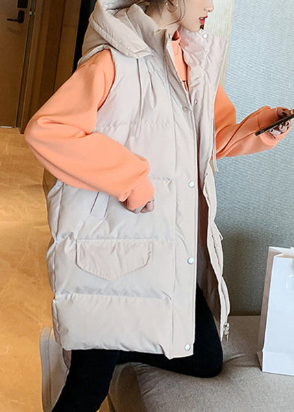 New Beige Hooded Pockets Cotton Filled Waistcoat Sleeveless YW016 ABC
