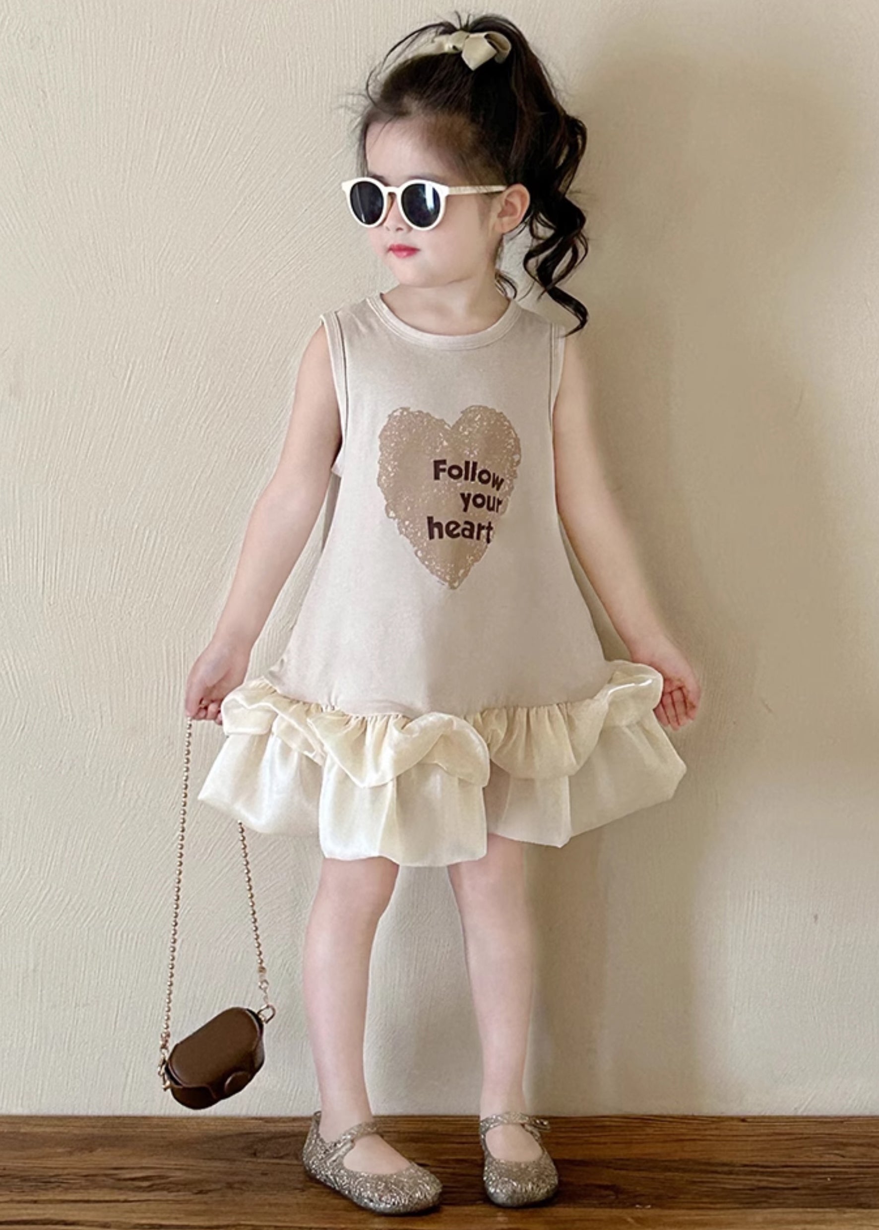 New Beige O-Neck Print Cotton Girls Dresses Sleeveless TT037 WS-JRTZSDGM240817