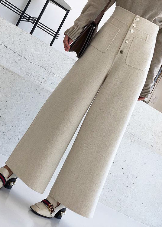 New Beige Pockets High Waist Woolen Crop Pants Winter RF024 ABC