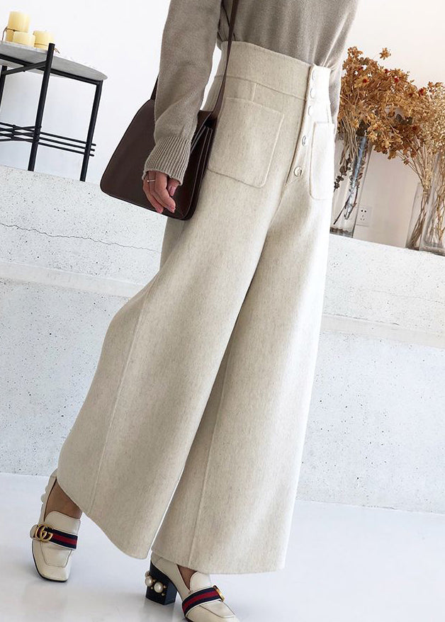 New Beige Pockets High Waist Woolen Crop Pants Winter RF024 ABC