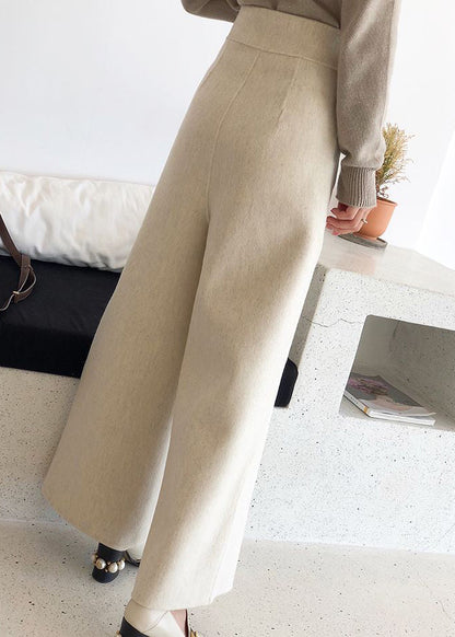 New Beige Pockets High Waist Woolen Crop Pants Winter RF024 ABC