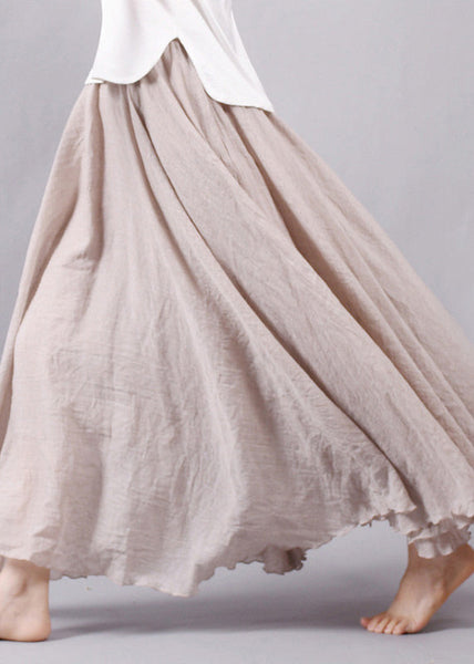 New Beige Solid High Waist Cotton Skirt Summer FF039 MZF-SKTS240607