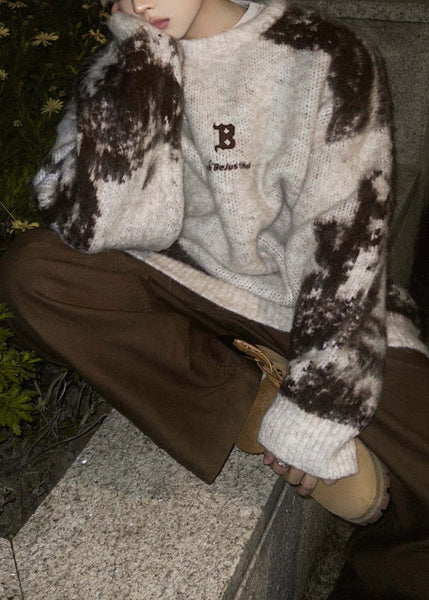 New Beige Tie Dye Cozy Knit Mens Sweaters Winter RC037 ABC
