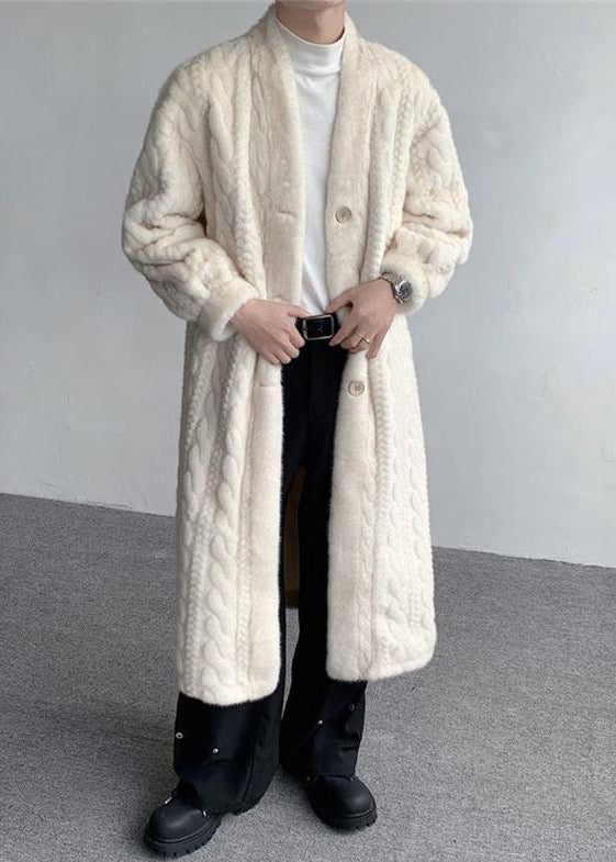 New Beige V Neck Button Mink Velvet Men Coats Winter RO041 ABC