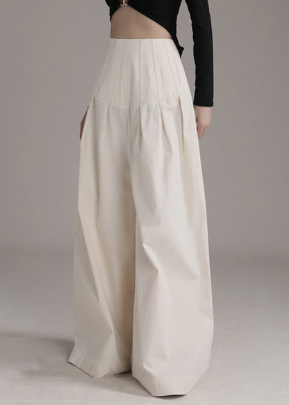 New Beige Zippered High Waist Cotton Wide Leg Pants Summer Ada Fashion