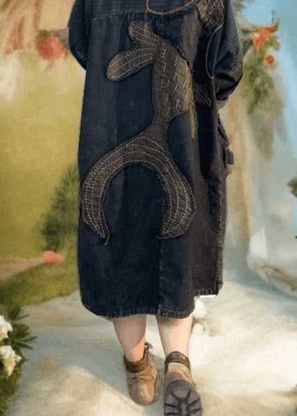 New Black Applique Patchwork Denim Hooded Dress Spring RX005 ABC