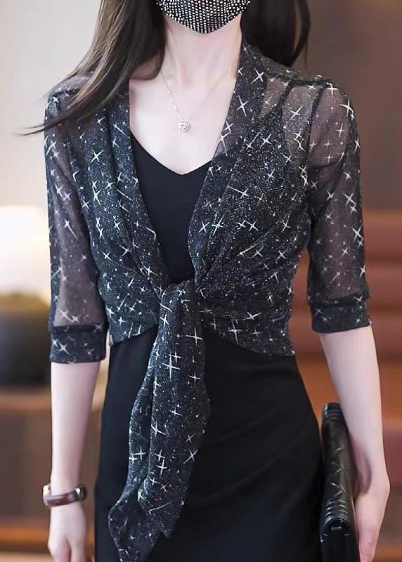 New Black Bright Silk Print Tulle Cardigan Summer Ada Fashion