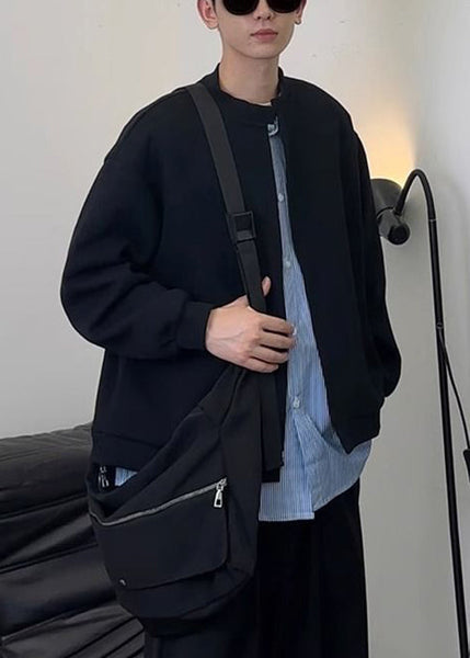 New Black Striped Patchwork Sweatshirts Mens Spring Cotton Button FashionChic