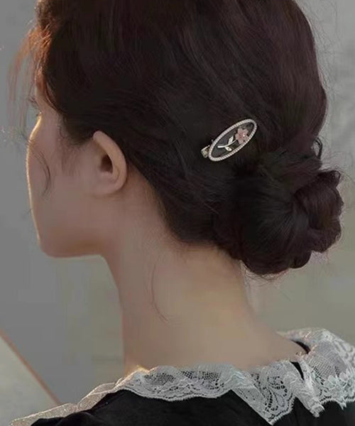 Pearl Resin Alloy Copper Hairpin New Black Flora FashionChic