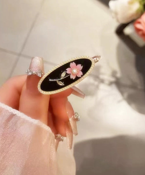 Pearl Resin Alloy Copper Hairpin New Black Flora FashionChic