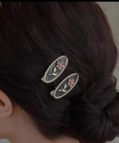 Pearl Resin Alloy Copper Hairpin New Black Flora FashionChic