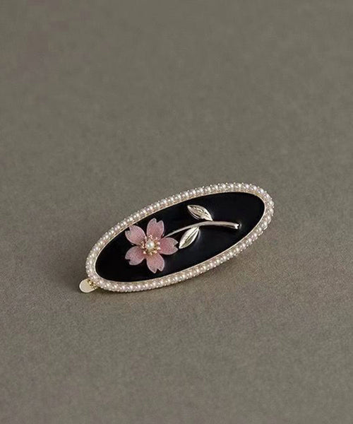Pearl Resin Alloy Copper Hairpin New Black Flora FashionChic