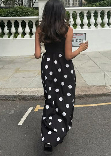 Print Cotton New Patchwork Dot Sleeveless Dresses Black FashionChic